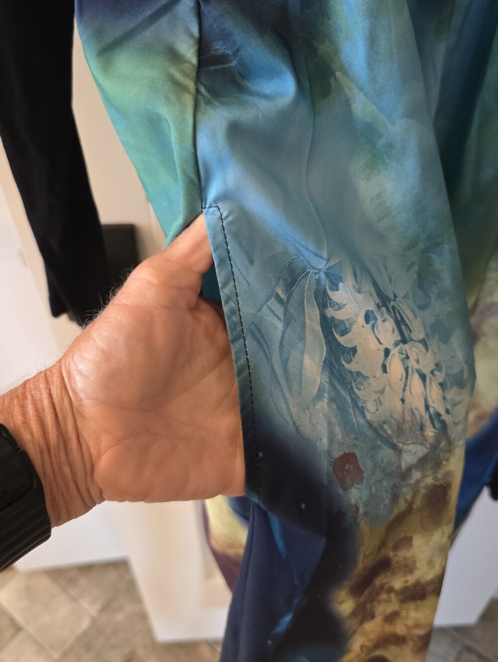 NWT Black & Blue Tie-Dye Maxi Dress - Elegant V-Neck With Self Sash Belt Size XL - Picture 5 of 10